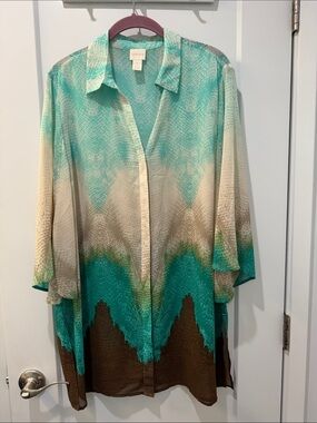 Chico's Teal, Brown & Cream Ombre Tunic Shirt